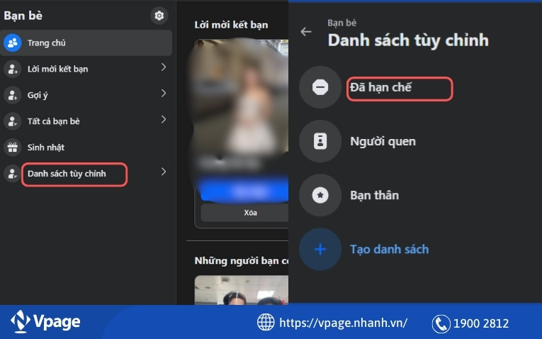 Nhấn vào danh sách đã hạn chế
